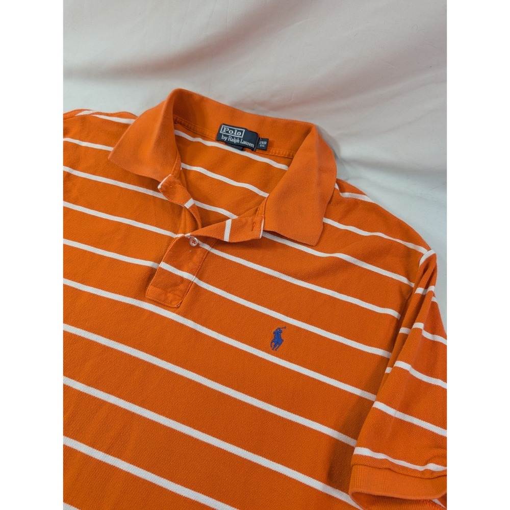 Polo Ralph Lauren Mens 2XB Orange White Striped  w/ Blue Logo